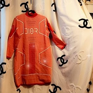 New White red long sleeve high neck sweat sweatshirt sweater dress large , 12